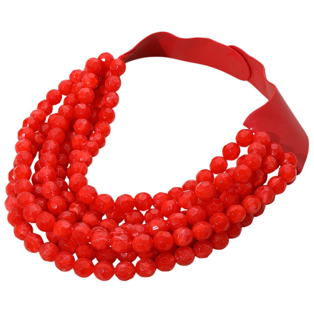 Marbled Faceted Ball Red Beaded Multi Layered Faux LeatherMagnetic Necklace NWOT
